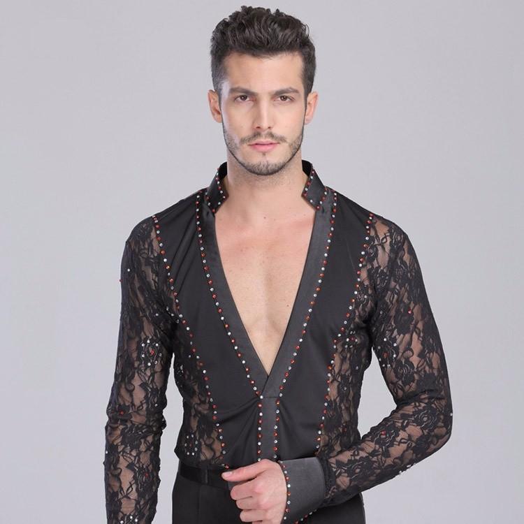 男性社交ダンス衣装 競技用 セクシー ラテンダンスシャツ メンズラテン