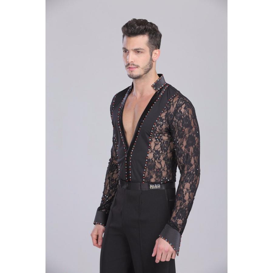 男性社交ダンス衣装 競技用 セクシー ラテンダンスシャツ メンズラテン