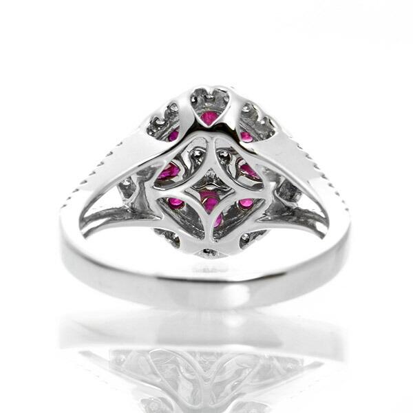 ルビー ダイヤモンド リング K18 ホワイトゴールド フラワー 花 鑑別