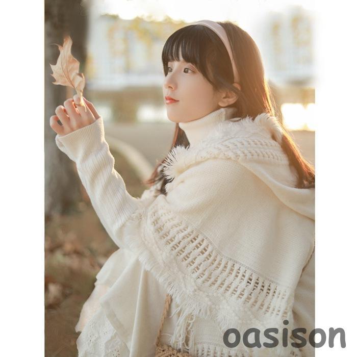 ポンチョ ポレロ ストール 大判 ショール 秋冬 ニット フード付き