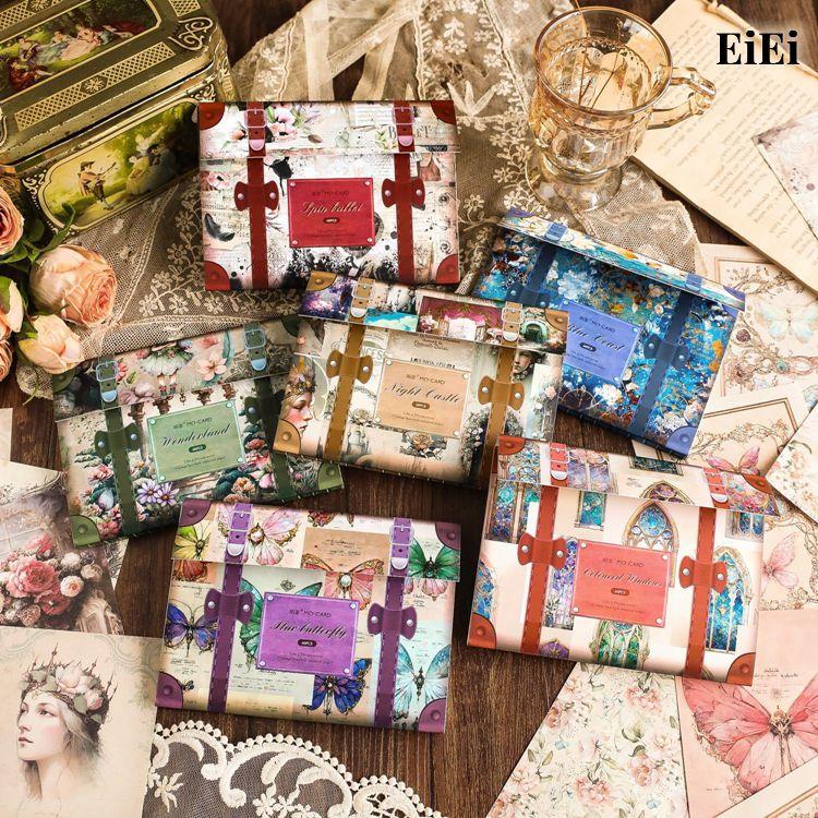 即納 海外デザインペーパー 60枚 素材紙 背景紙 コラージュ 素材 窓 蝶