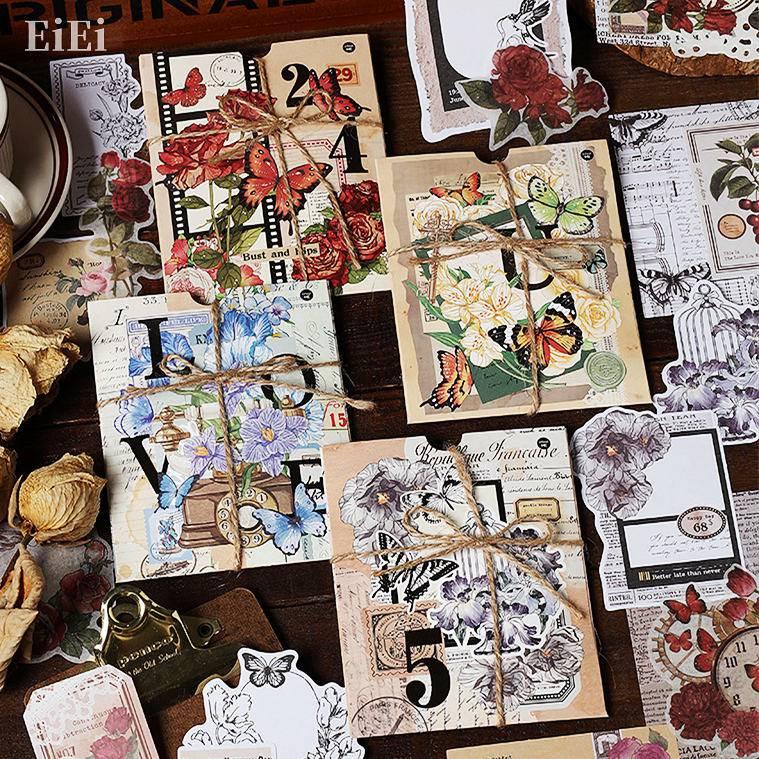 海外コラージュ素材セット 80枚 同色系 異素材 詰め合わせ