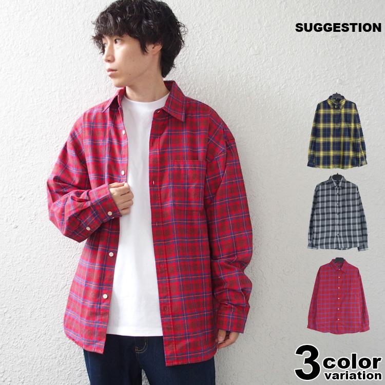 SUGGESTION ネルシャツ 長袖 メンズ レディース サジェスション