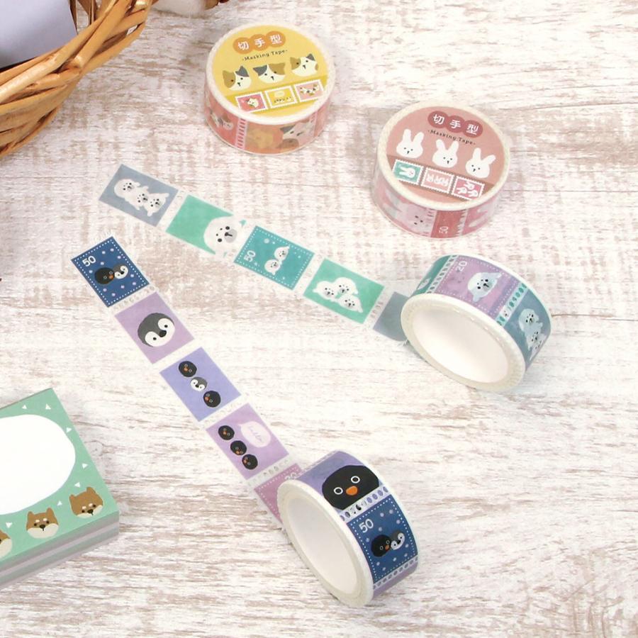 トリオ／切手型マスキングテープ どうぶつ柄 アニマル柄 うさぎ