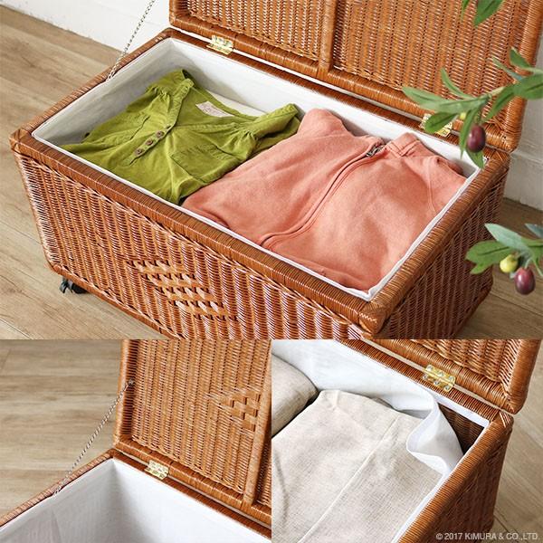 収納ボックス おしゃれ 籐バスケット キャスター 内布付き GK513LHR