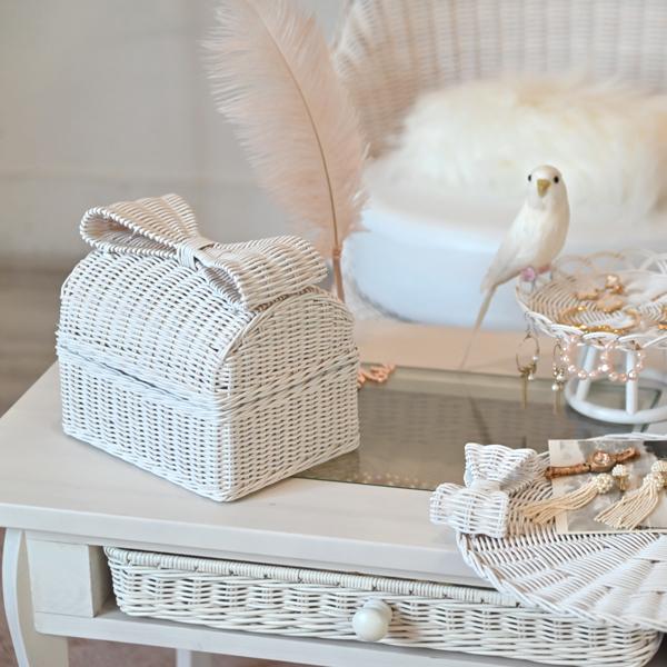 バスケット かご ふた付き 小物入れ おしゃれ ホワイトラタン fiore