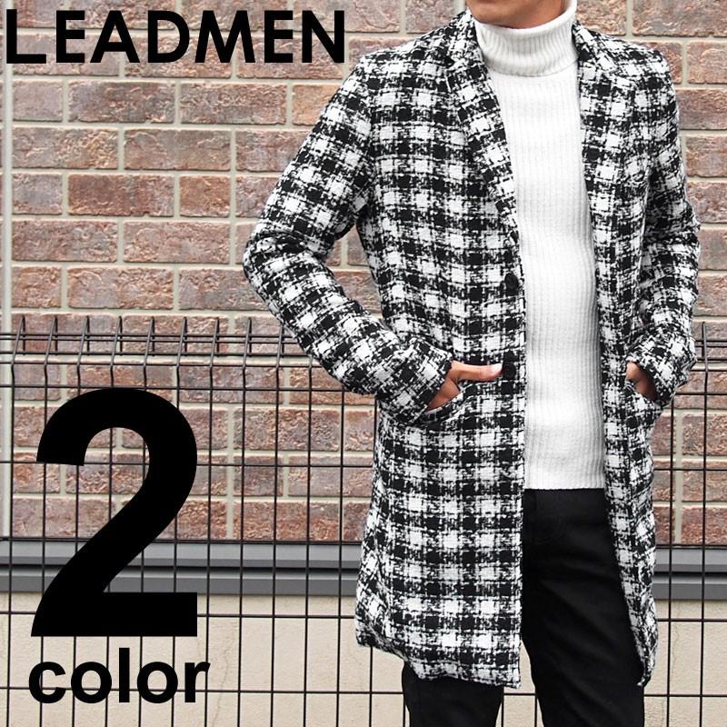 チェスターコート メンズ ロングコート タータンチェック 千鳥格子