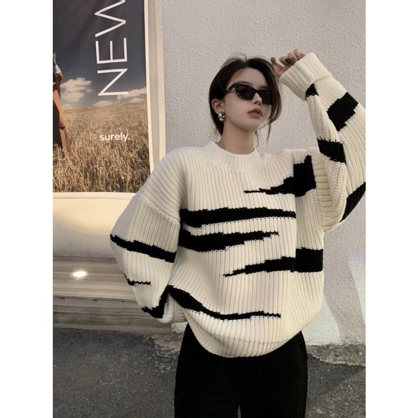 ニット レディース トップス オーバーサイズ 長袖 ニットセーター 総柄