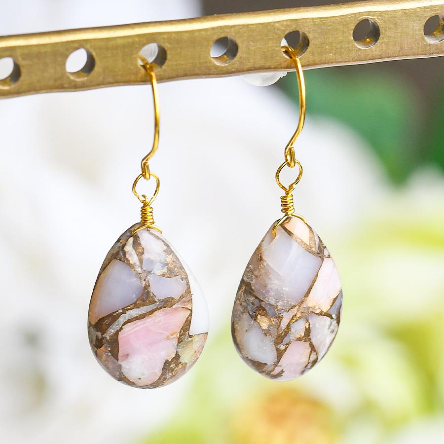 ピンクオパールカッパー K14GF ピアス ふんわりピンクのモザイク