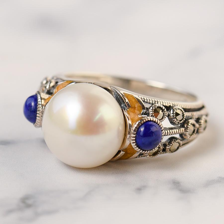 碌山 フェルメール 真珠の耳飾りの少女 リング 淡水真珠 ラピスラズリ