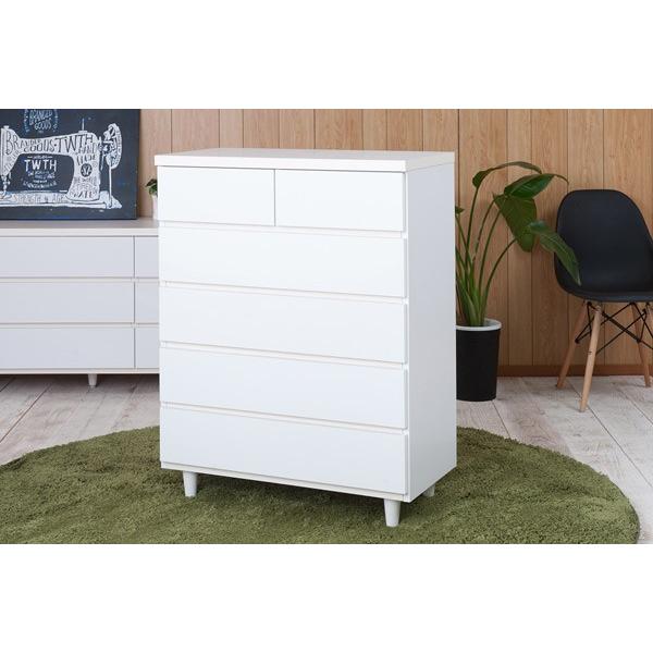 チェスト 5段 洋タンス 北欧風 ハイチェスト 幅80cm （ 白家具 脚付