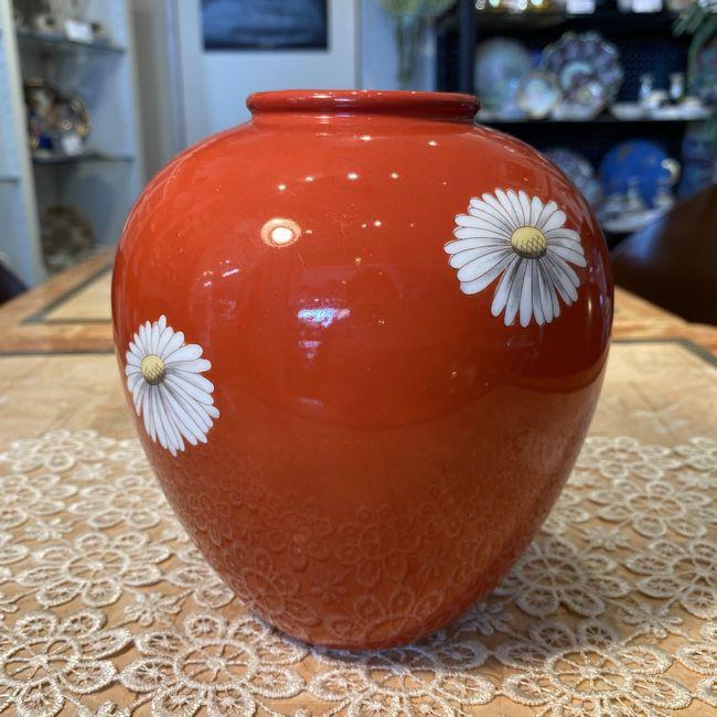 オールドノリタケ日陶 朱地白菊花瓶（小) フラワーベース 16cm