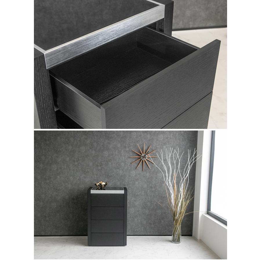 キャビネット チェスト 4段 木製 おしゃれ オーク 突板 ガラス天板