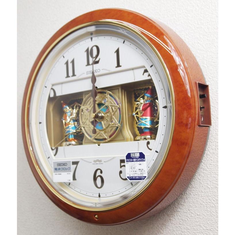 セイコー からくり時計 電波掛け時計 ウエーブシンフォニー 茶マーブル