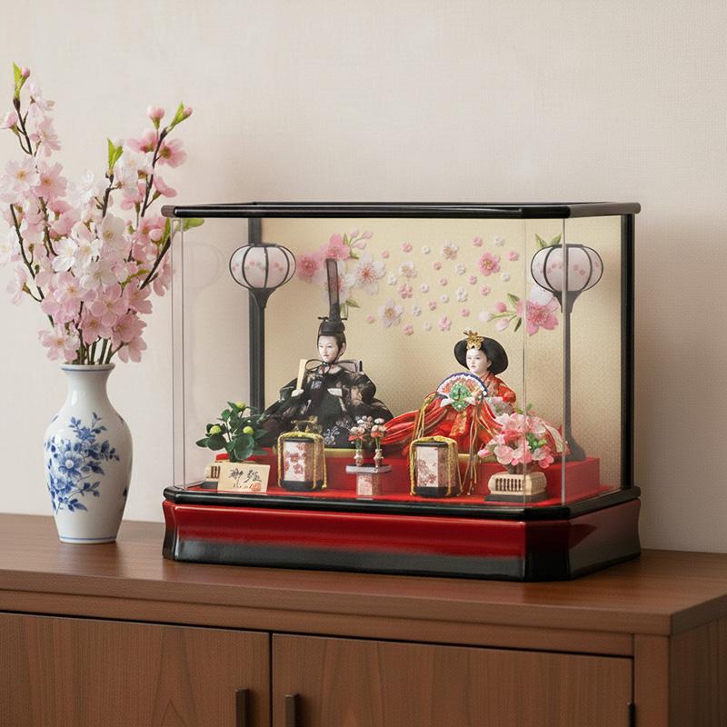 雛人形 ケース飾り コンパクト 平安一光作 ももか 親王飾り 六角