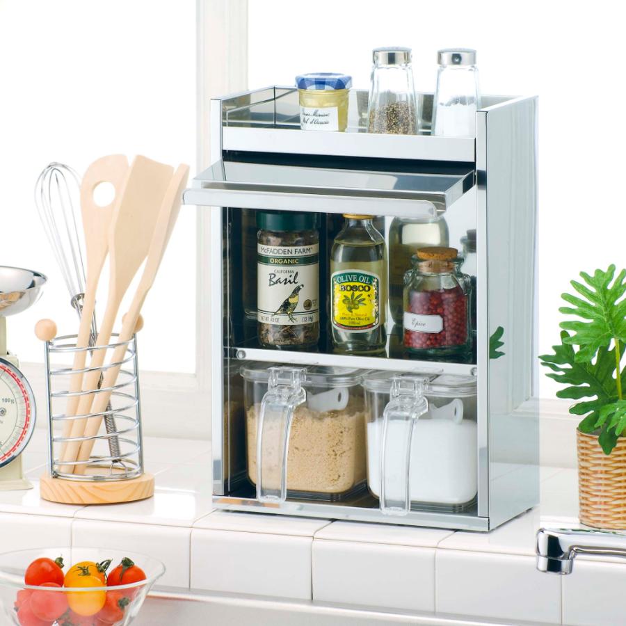 燕三 スパイスラック ステンレス フラップ扉 ストッカー2個付 おしゃれ