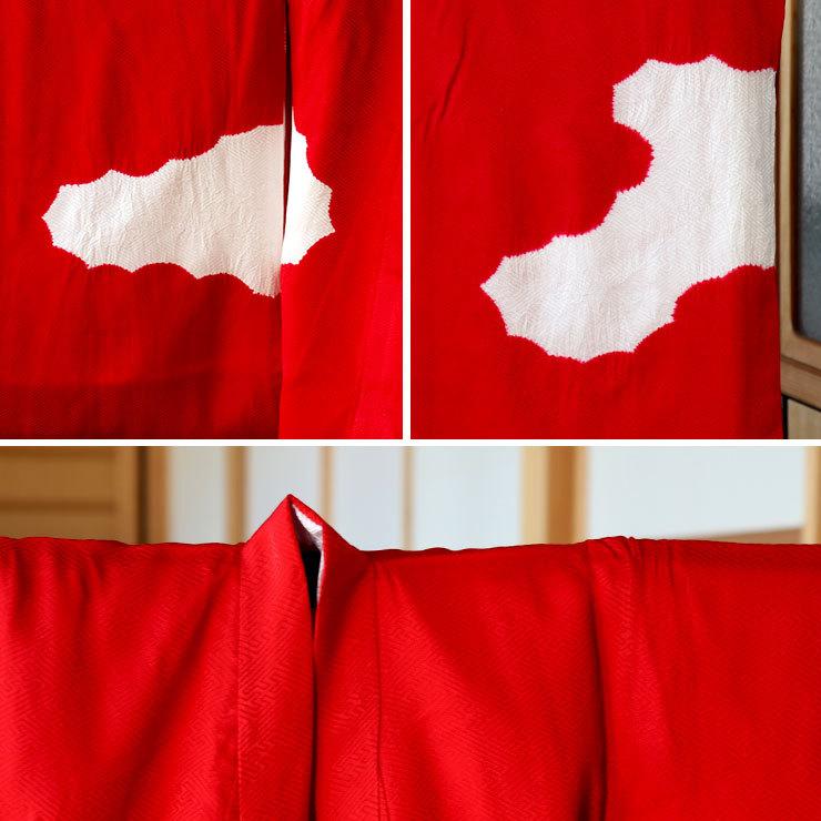 赤ちゃん お宮参り 服 産着 着物 女の子 初着 雲取りに鶴(赤色) 正絹