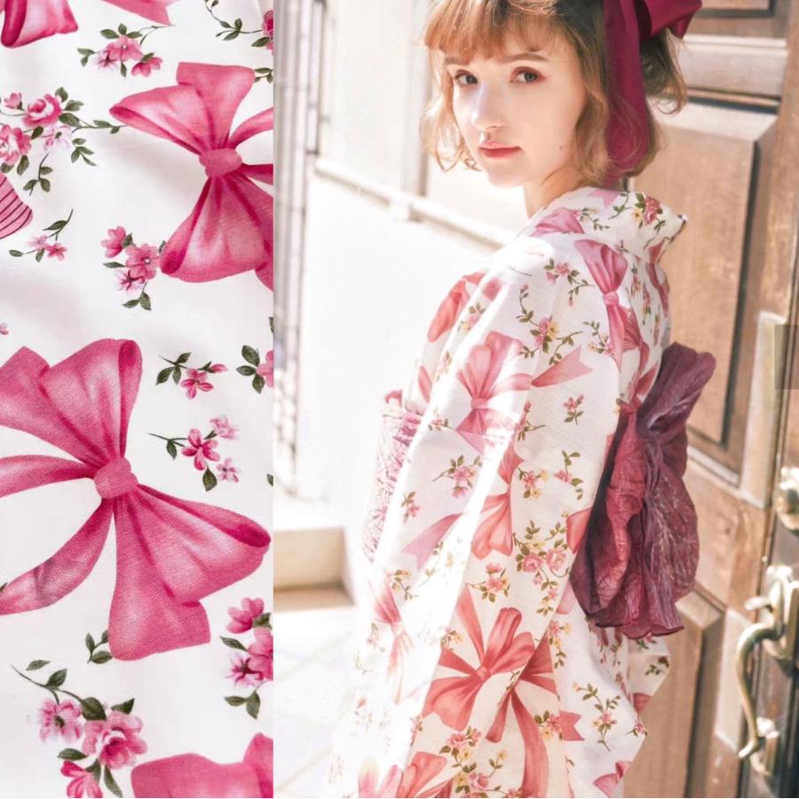 浴衣 リボン柄 リボン ロリータ ピンク 花柄 レディース 浴衣セット