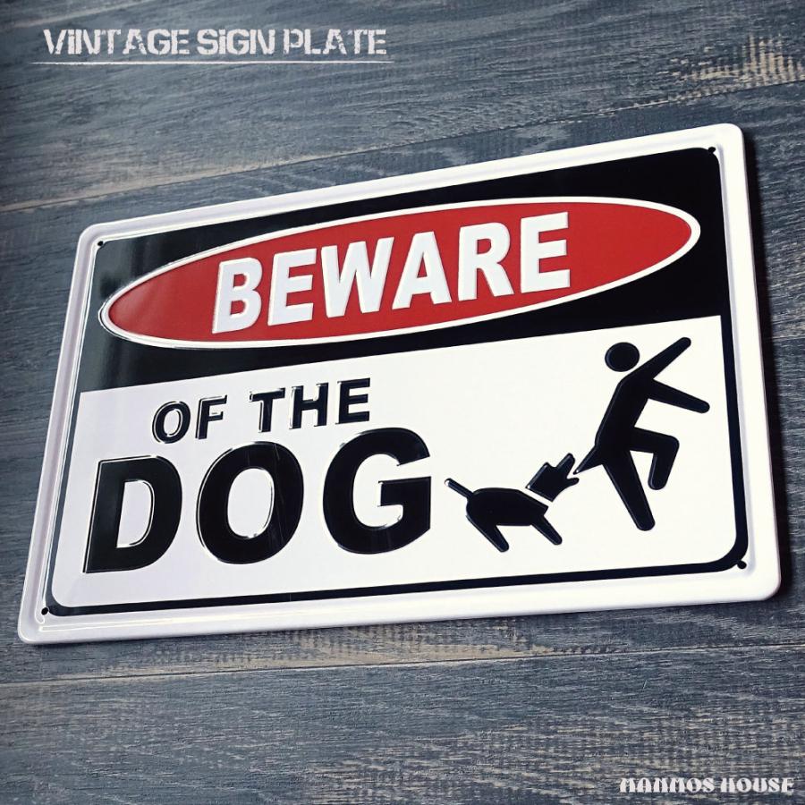 ブリキ看板 BEWARE OF THE DOG 猛犬注意 犬に注意 アメリカン