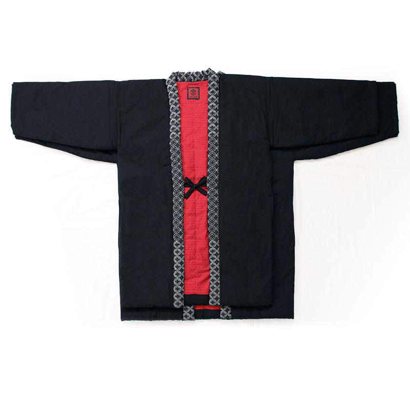 狐火はんてん(袢天・半纏) oversized ブラック ロング100cm丈