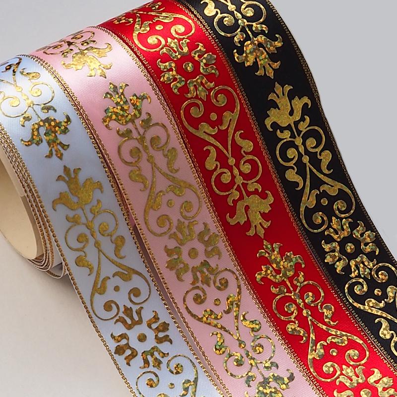 25mm幅 1m】ヨーロピアン ハート柄 サテンリボン ゴールド