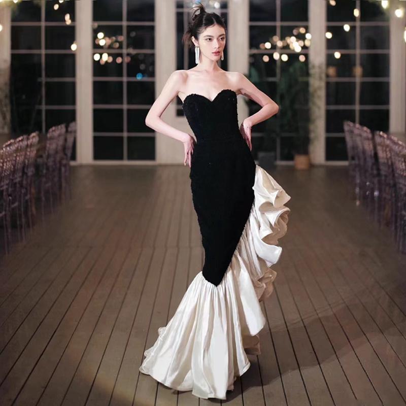 カラードレス ロングドレス マーメイドドレス ブラック 黒 ベアトップ