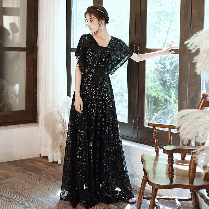 カラードレス ロングドレス 演奏会 スパンコール ブラック ドルマン