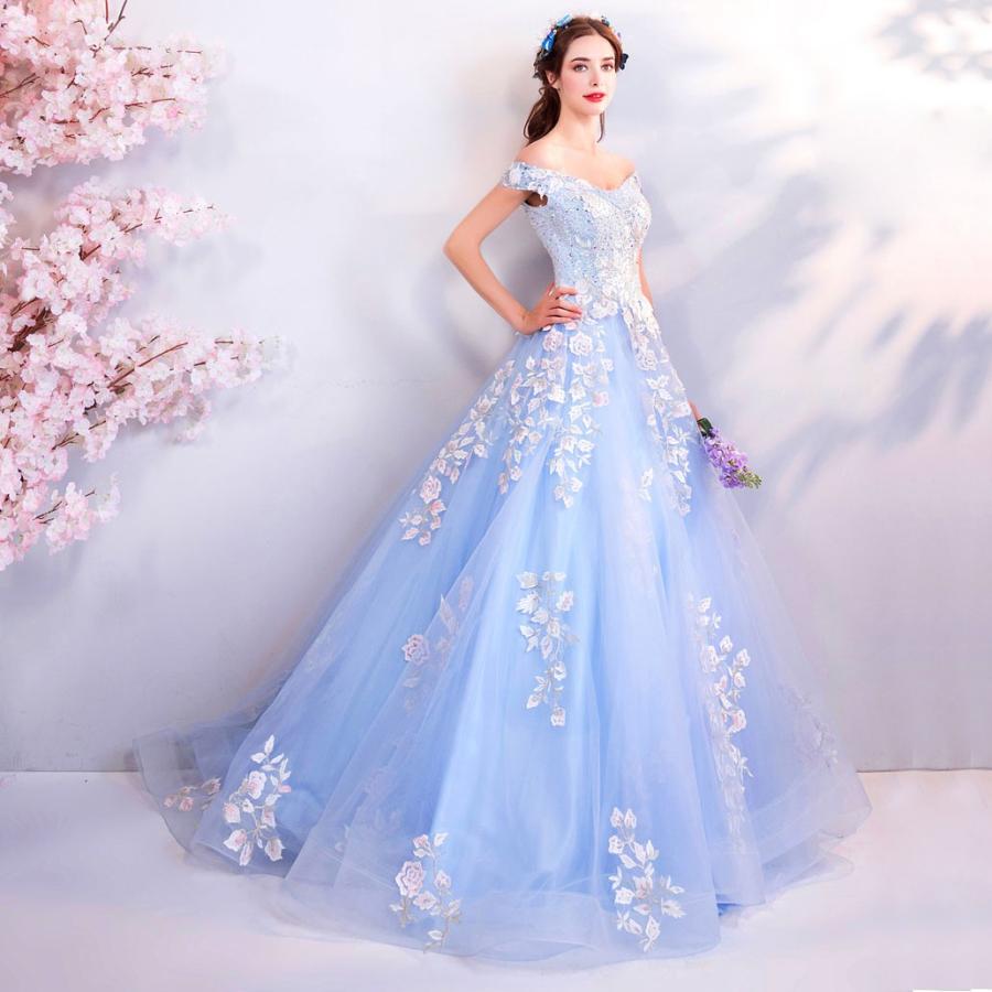 ロングドレス 演奏会用 カラードレス 青 安い パーティードレス