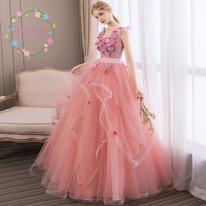 カラードレス 演奏会用ドレス ウェディング ロングドレス パニエ付き