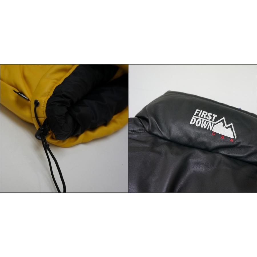 ファーストダウン FIRST DOWN ラムレザー ダウンジャケット 黒×黄