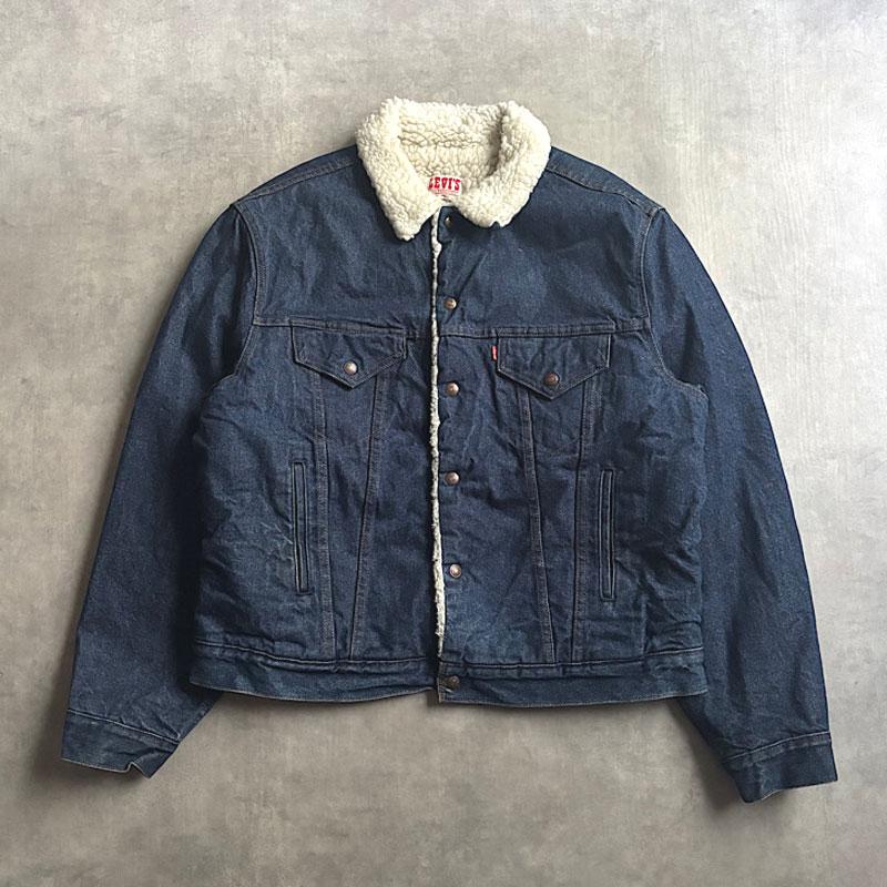 80's Levi's 71608-0216 Boa Denim Trucker Jacket Made in USA 46L 80