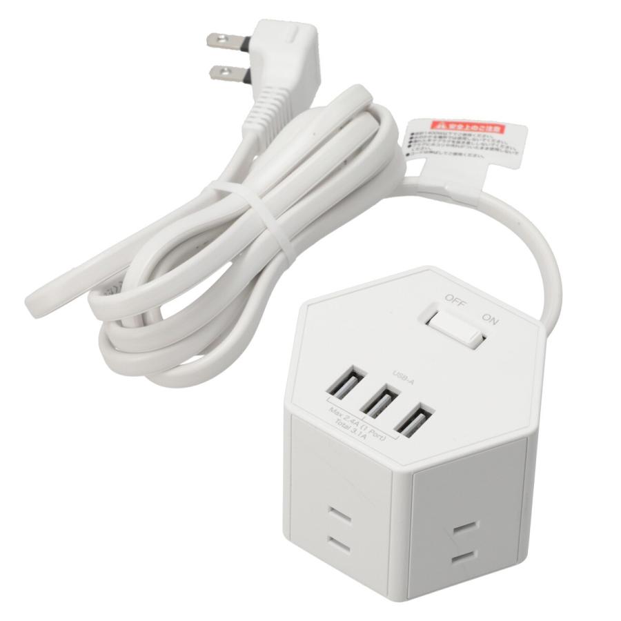 3USBポート(3.1A)付き 電源タップ(5個口 PJK02 ホワイト) ニトリ