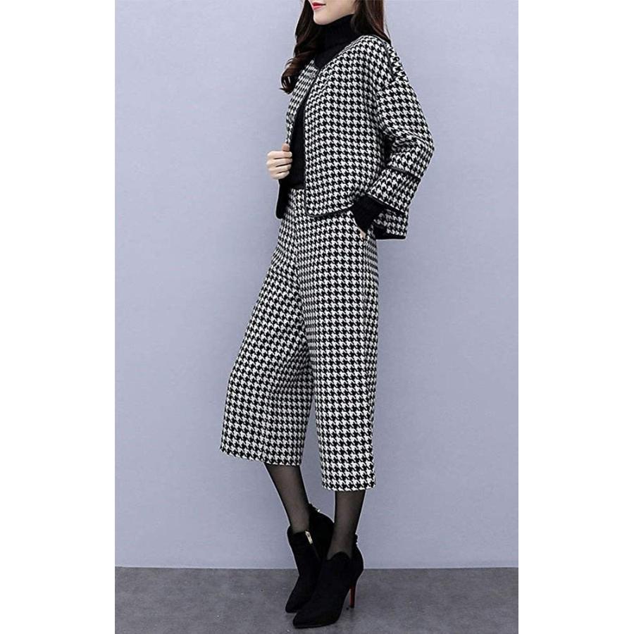 セットアップ レディース スーツ ワイドパンツ 千鳥格子 ハイウエスト