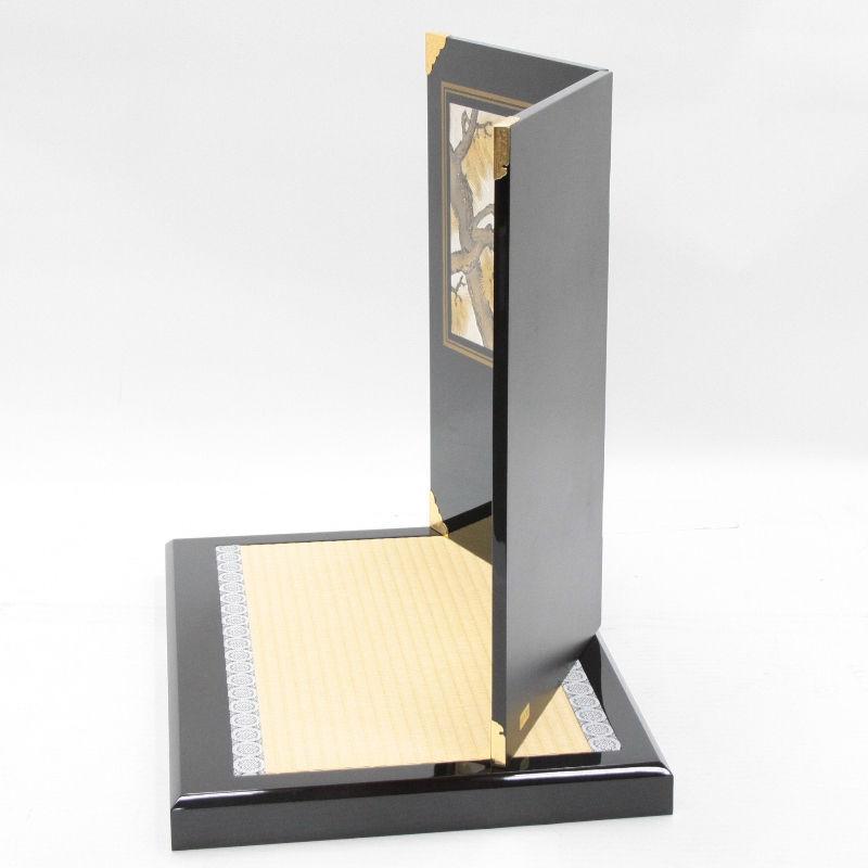 アウトレット品 五月人形平飾台 屏風・台セット 20号 黒塗 彫金松鷹