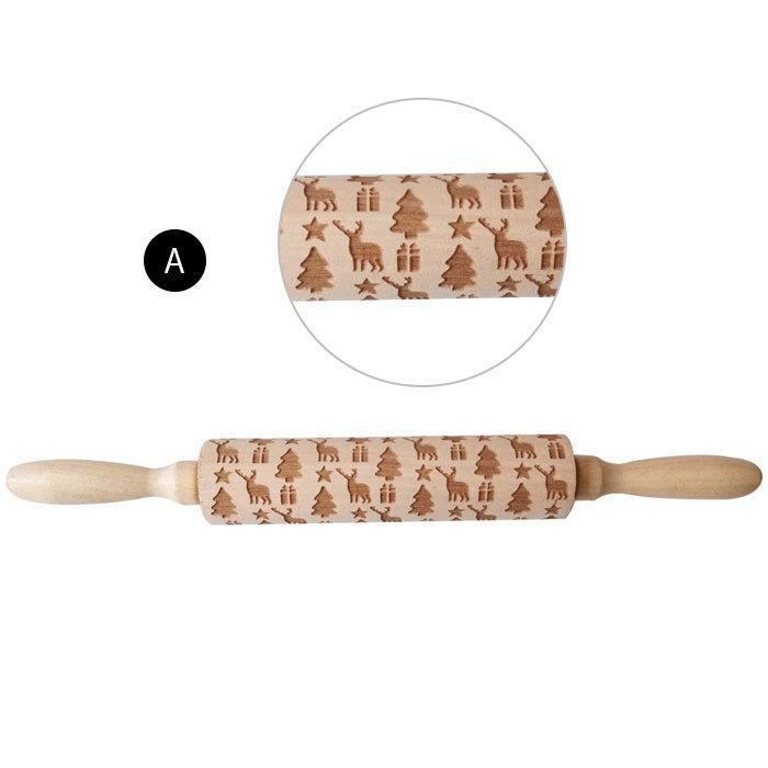 クッキローラー クリスマス系 木製 麺棒 ローラー クッキー型