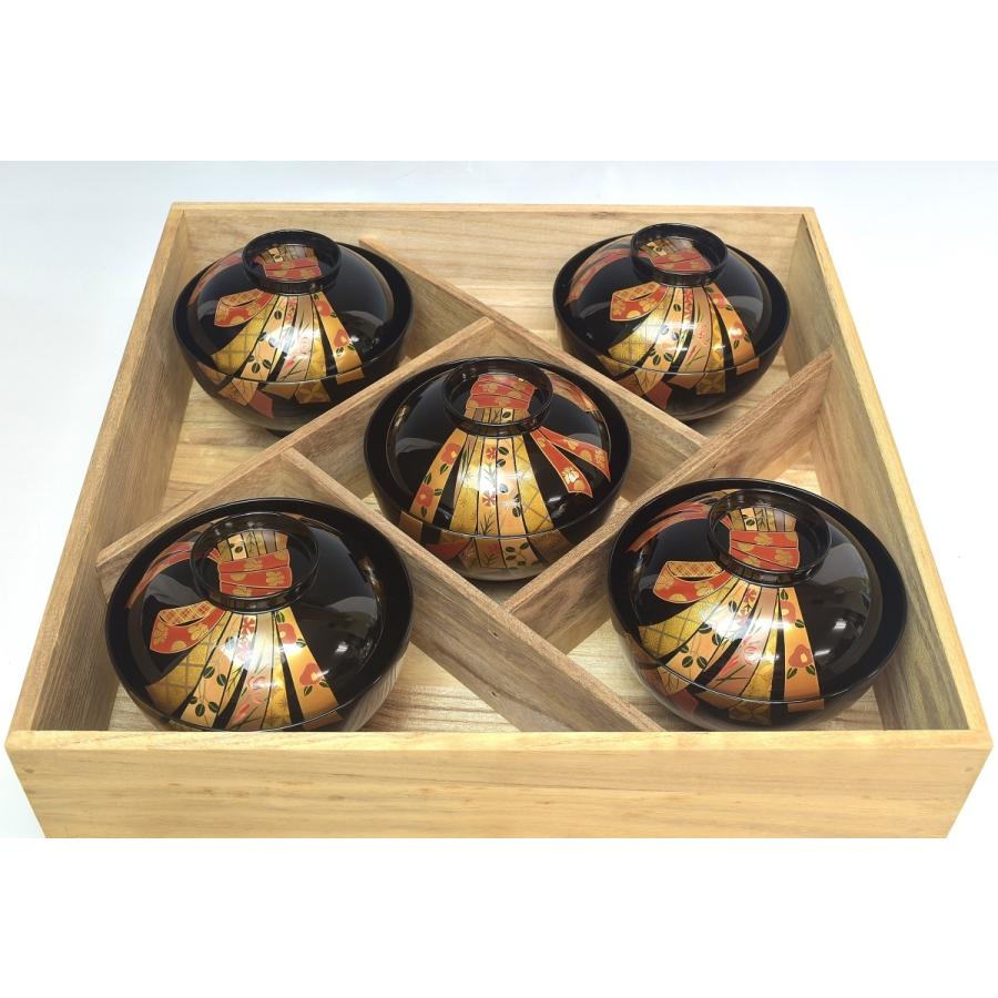 趣楽】 高級漆器 輪島塗 熨斗蒔絵吸物椀五客 共箱 H1601 : 趣楽堂