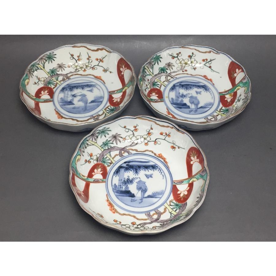 古伊万里 二重角富紋 錦松竹梅 直径15cm なます皿 3枚セット (25) : SK