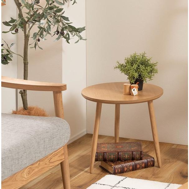 北欧風サイドテーブル 三本脚 天然木製ラウンドテーブル : ピーオーズ