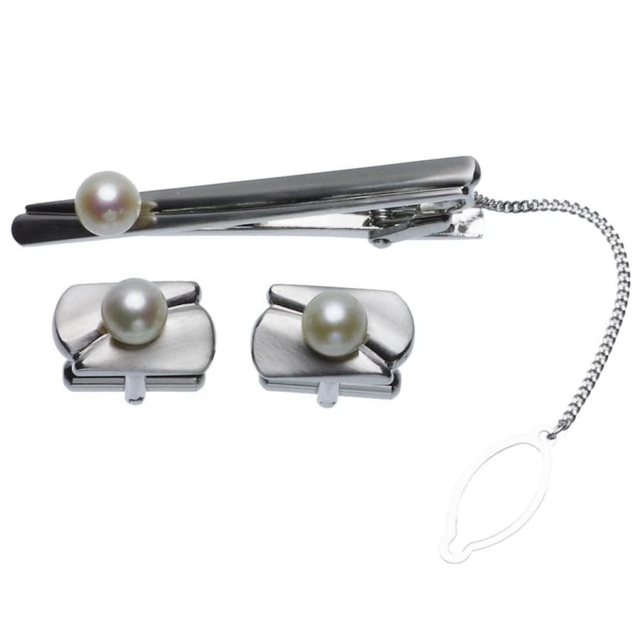 パール カフスセット 高級 淡水真珠 ネクタイピン カフスボタン 7.5mm