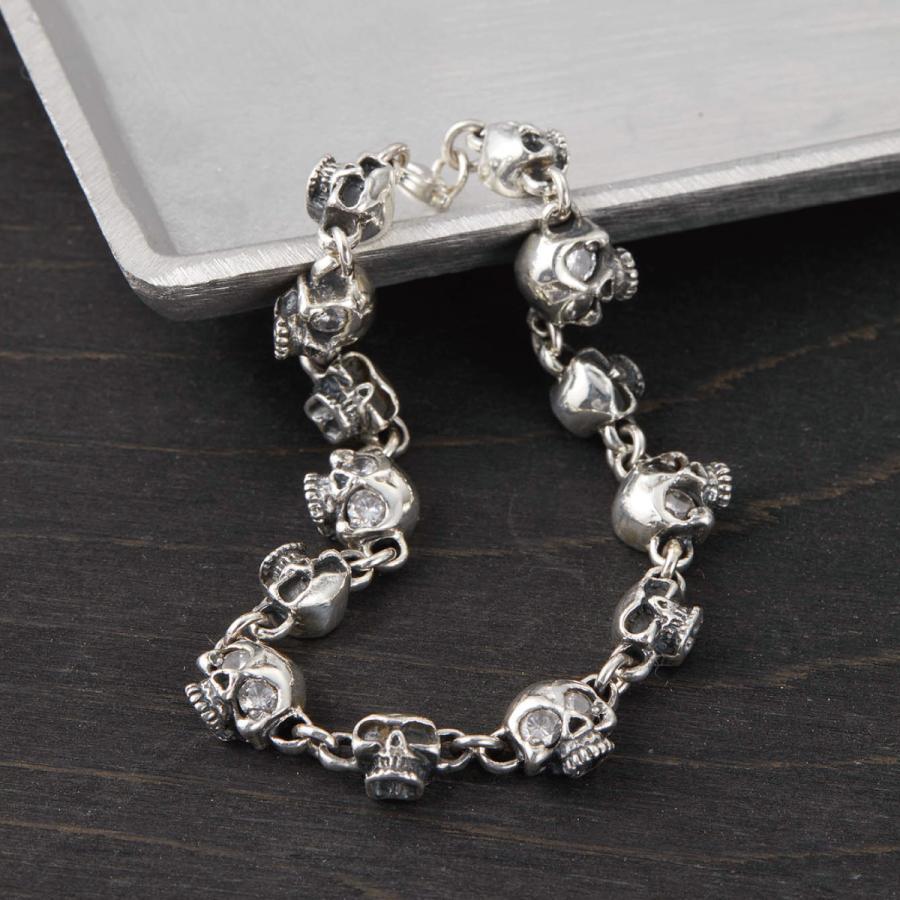 ブレスレット シルバー925 キュービックジルコニア スカル 骸骨 ドクロ