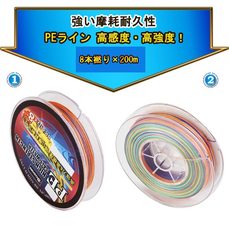 送料無料)PEライン 釣り糸 200m【0.8~13号】8本編み 5色 0.8号/1号/1.5