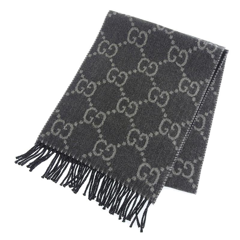 GUCCI（グッチ） マフラー GGジャガード ウール グレー ブラック