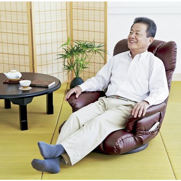 宮武製作所 座椅子 ハイバック リクライニングチェア 回転 肘掛 レザー