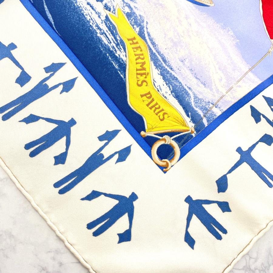 HERMES（エルメス） カレ90・EN COURSE・ヨット スカーフ/ホワイト