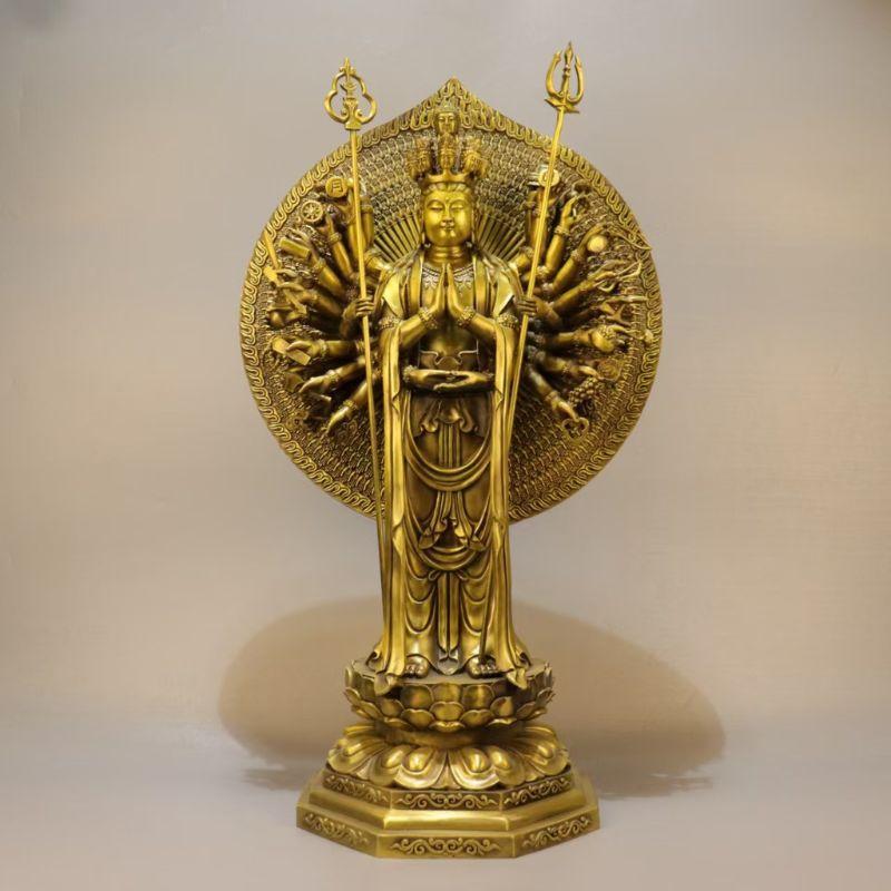 千手観音菩薩像 置物 オブジェ 真鍮製 観音菩薩 菩薩 ゴールド 金色