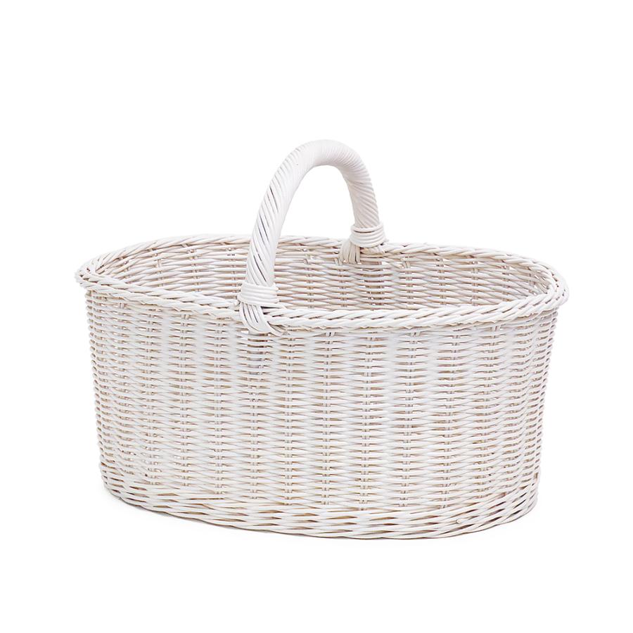 型番027WH 天然素材の白いかごホワイトバスケット ピクニックカゴ