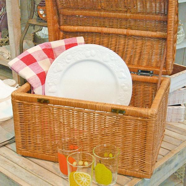 籐 ピクニックバスケット トランク型 かご 籐かご 藤カゴ レジャー