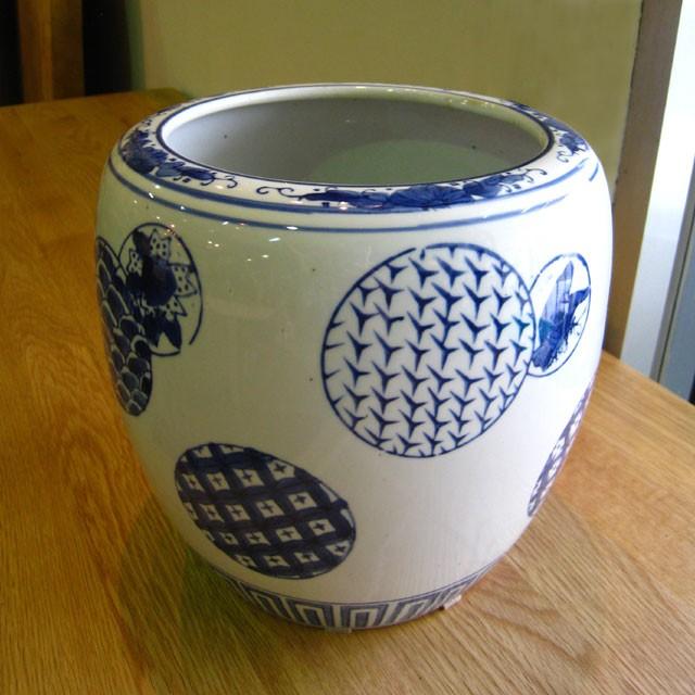 深火鉢 丸紋 めだか アンティーク 水鉢 陶器 鉢カバー 6号 めだか鉢