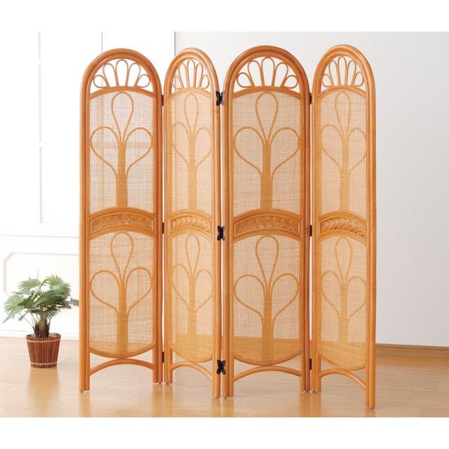 東京ラタン 天然籐スクリーン4連 折り畳みパーテーション 衝立 木製