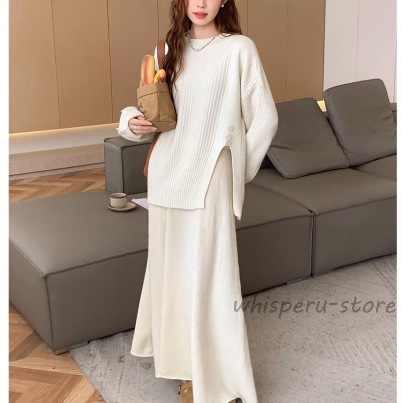 セットアップ レディース 秋 冬 ニット セーター スカート プリーツ